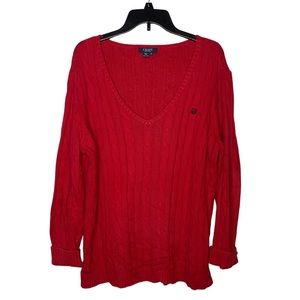 Chaps Ralph Lauren Red V-Neck Classic Cable Knit Sweater Plus Size 2x Pullover
